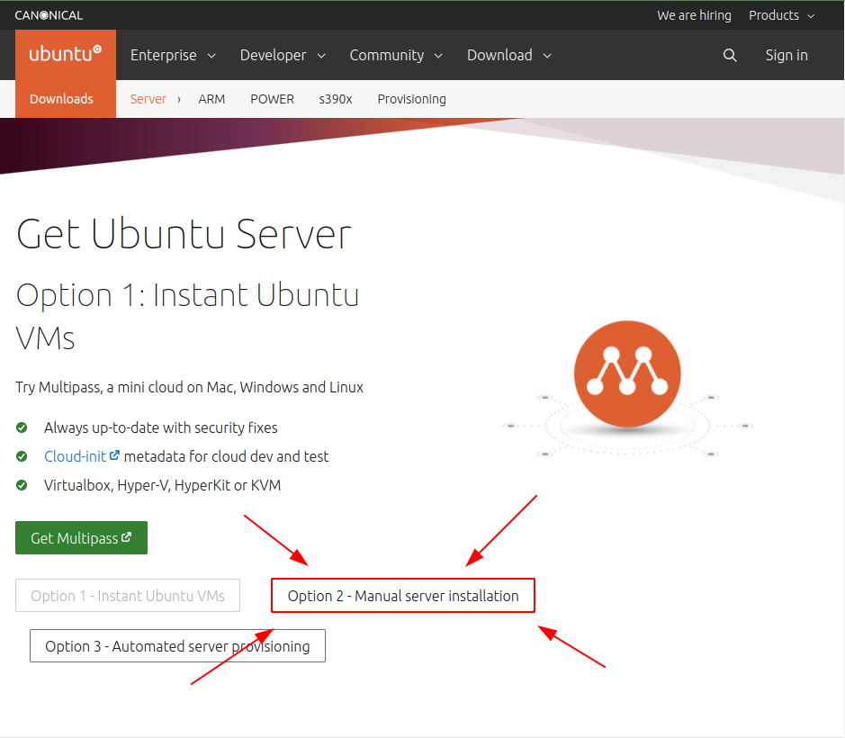Ubuntu Server Download Page